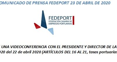 FEDEPORT MANTIENE UNA VIDEOCONFERENCIA CON EL PRESIDENTE Y DIRECTOR DE LA APLPA PARA COMENTAR EL RD 15/2020 del 22 de abril 2020 (ARTÍCULOS 16-21, tasas portuarias ante covid 19)